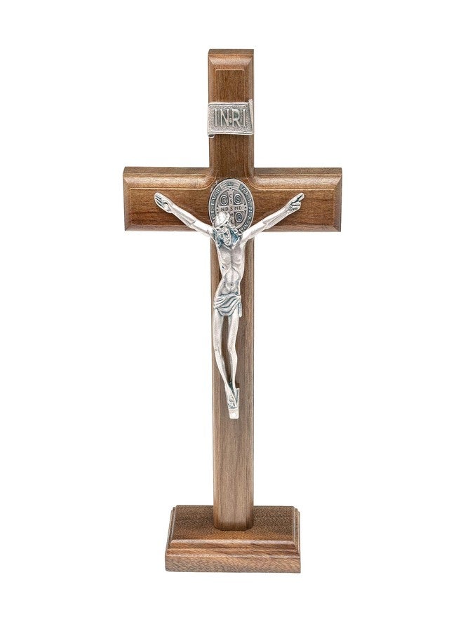 Intercession Wall and Table Wood Cross Crucifix (10 inches - Antique Silver) - Image 1